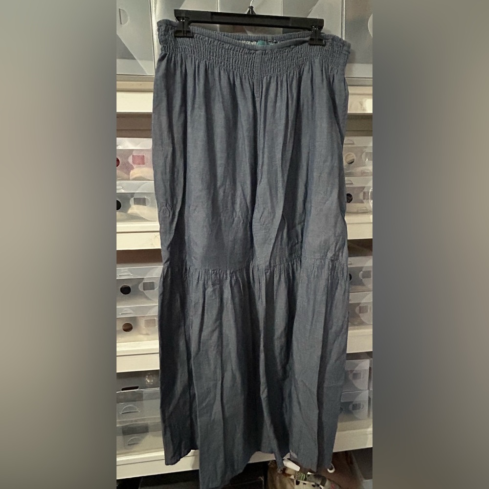 Turquoise Haven Womens Lightweight Denim Tiered Pants